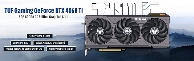 ASUS TUF Gaming GeForce RTX 4060 Ti 8GB GDDR6 OC Edition Graphics Card